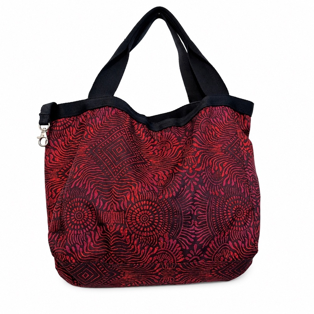 LeSportsac Reversible Tote Bag Tropical Palm Sunset Red Geometric Nylon Large - Picture 2 of 5
